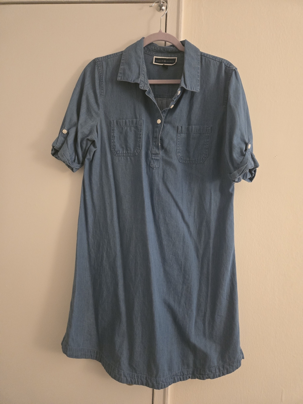 Karen Scott Blue Chambray Shirt Dress